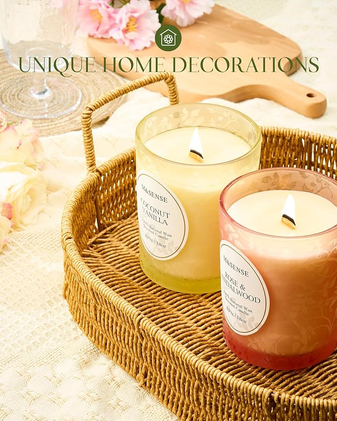 M&SENSE Sea & Cotton Scented Candle, Cracking Wooden Wick Soy Wax, 18oz 100 Hours Long Lasting Clean Burn, Large Summer Candles for Home Decor, Non-Toxic Relaxing Aromatherapy Gifts for Women