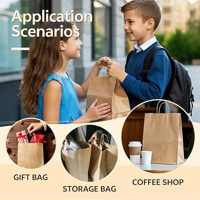 YEEHAW Brown Paper Bags with Handles Bulk 8"x4.5"x10.8" 50Pcs Gift Bags Medium Size, Brown Gift Bags with Handles, Gift Bag Bulk, Retail, Party, Shopping, Merchandise