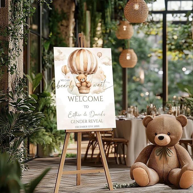 Gender Reveal Welcome Sign – Teddy Bear Balloon Theme,Personalized Teddy Bear Gender Reveal Welcome Sign, He or She Yard Sign, Boy or Girl Gender Reveal Sign, We Can Bearly Wait Gender Reveal .13