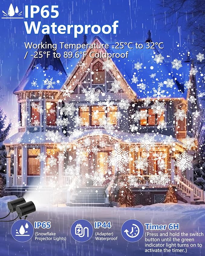Snowflake Christmas Projector Lights Outdoor, 2025 Upgraded Double Head, 360° Rotating, IP65 Waterproof, Timer Function - Holiday, Party, Christmas Decorations & Gifts for Yard, Garden, Indoor