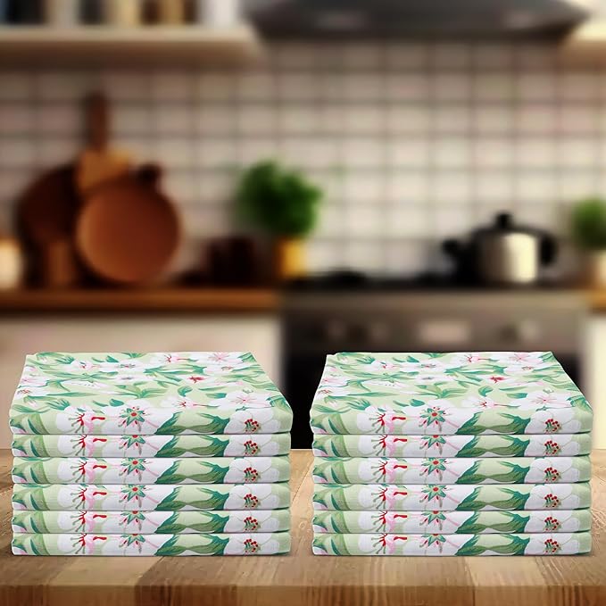 Urban Villa Dinner Napkins Lilly Print Cloth Napkins Set of 12 Premium Quality Dinner Napkins Cotton Oversized 20X20 Inches Cloth Napkins with Mitered Corner Ultra SoftDinner Napkins