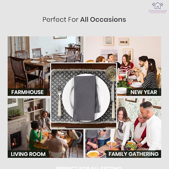 LFH Home Cotton Rich Metered Napkins for Dining Table Set of 12, Elegant Cloth Napkins for Wedding Party or Everyday Use Machine Washable Durable Reusable and Soft for Hosting 18x18 Inch - Charcoal