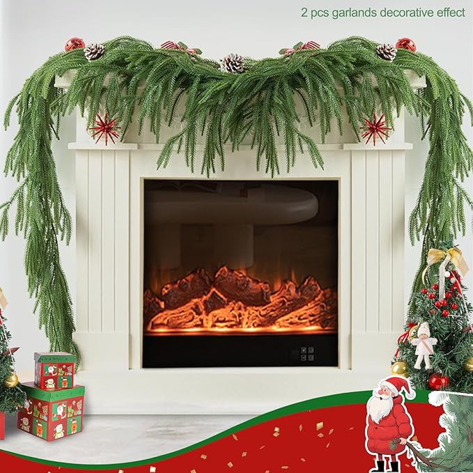 9Ft Artificial Norfolk Pine Garland Realistic Green Faux Greenery Garland for Christmas Table, Fireplace, Mantle, Window, Stairs, Indoor, Outdoor Holiday Decor（1PCS）