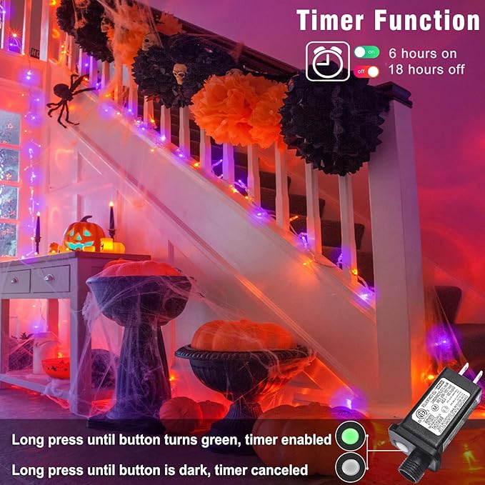 66FT 200 LED Christmas Lights Outdoor, Orange & Purple Christmas String Lights Waterproof with 8 Modes, Connectable Clear Wire Twinkle Light for Indoor Home Tree Xmas Garden Decorations
