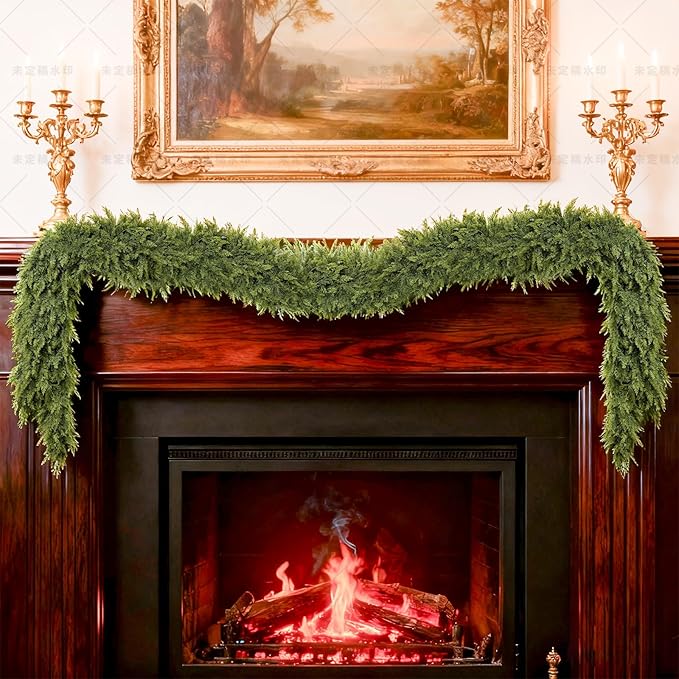 6/9ft Christmas Cedar Garland Artificial Realistic Soft and Thickness Green Faux Fake Full Cedar Pine Garland for Table, Mantle, Wall, Indoor, Outdoor Christmas Decorations (9FT)