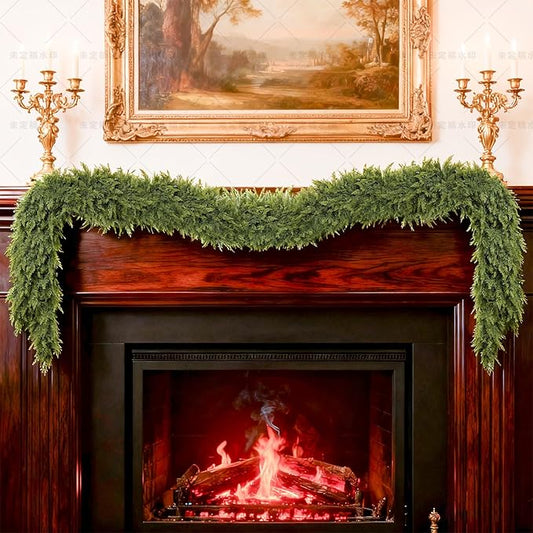 6/9ft Christmas Cedar Garland Artificial Realistic Soft and Thickness Green Faux Fake Full Cedar Pine Garland for Table, Mantle, Wall, Indoor, Outdoor Christmas Decorations (9FT)