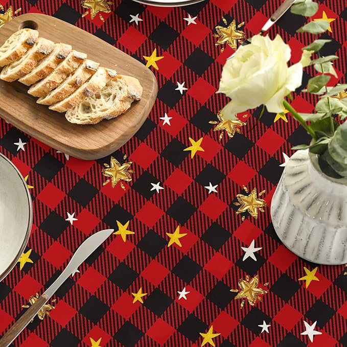 Horaldaily Christmas Tablecloth 90×90 Inch Round, Holy Nativity Red Buffalo Plaid Washable Table Cover for Party Picnic Dinner Decor