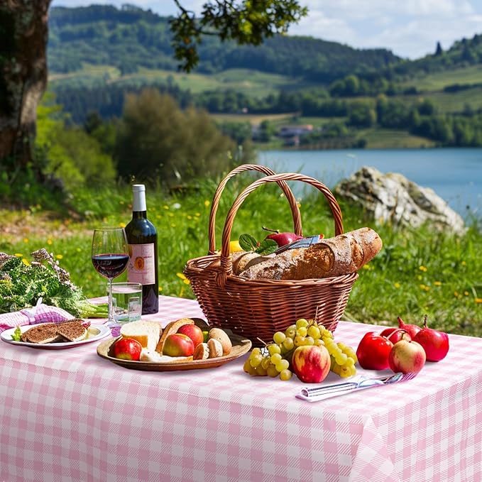 6 Pack Pink Gingham Tablecloth, 54 X 108Inch Plastic Pink Table Checkered Tablecloth Waterproof Pink and White Spring Checkered Tablecloths for Mothday’s Day Picnic Birthday Barbecue Parties