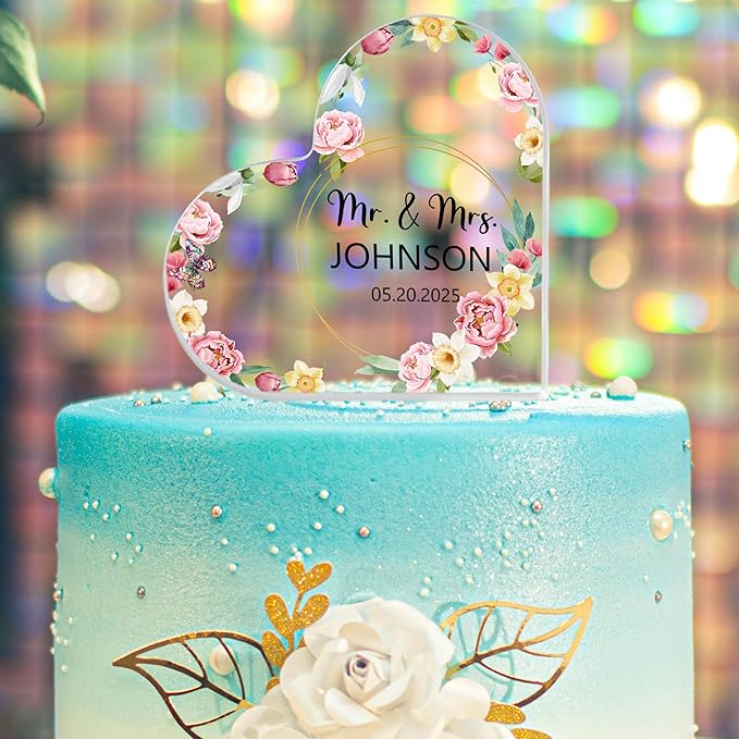 Custom Wedding Heart Acrylic Plaque,Mr & Mrs Cake Topper,Personalized Wedding Keepsake/Gift/Sign (Style 20)