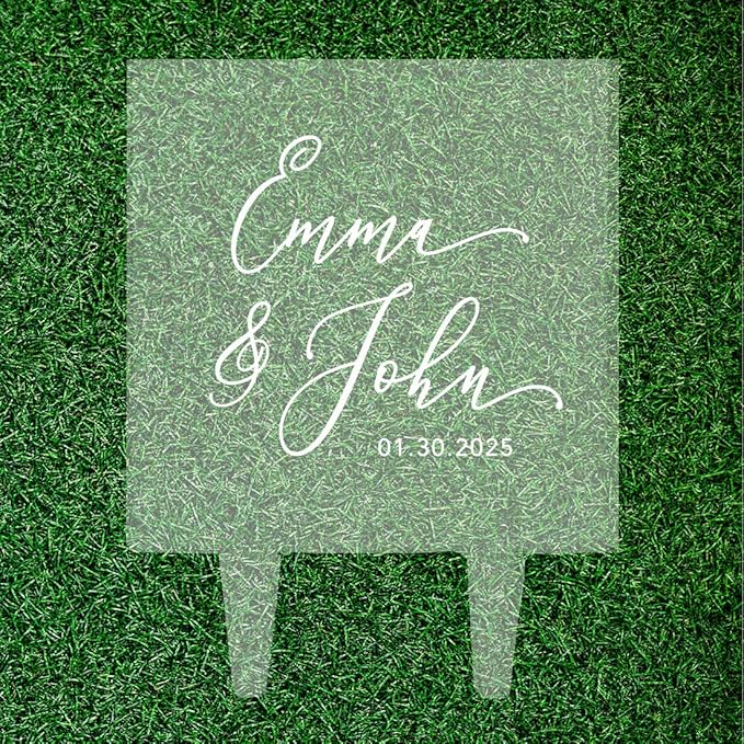 Andaz Press Modern Simple Script With Date Custom Wedding Cake Topper, Acrylic Square Personalized Couple Cake Topper