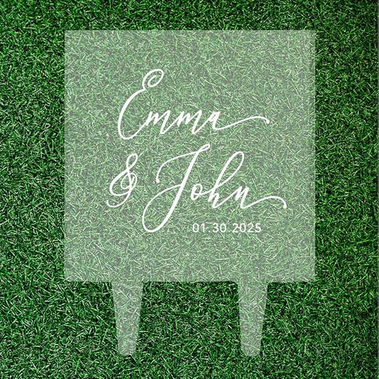 Andaz Press Modern Simple Script With Date Custom Wedding Cake Topper, Acrylic Square Personalized Couple Cake Topper
