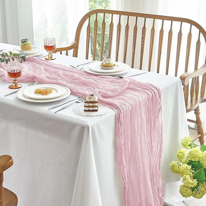 IVAPUPU 10 Pcs Cheesecloth Table Runner - 10ft Pink Boho Gauze Cheese Cloth Table Runners for Baby Shower Decoration Wedding Party Summer Garden Farmhouse