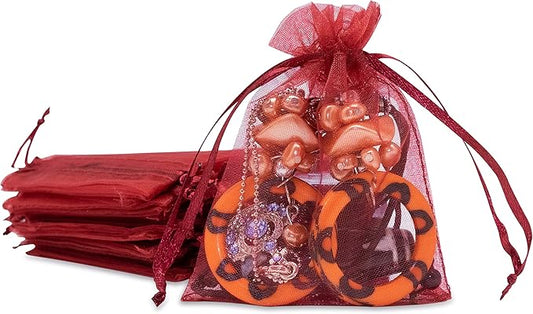 TheDisplayGuys 48-Pack 3x4 Maroon Sheer Organza Gift Bags with Drawstring, Jewelry Candy Treat Wedding Party Favors Mesh Pouch