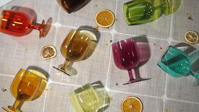 8-Piece Colorful Plastic Stackable Drinking Cup Set - 8.5 oz Wine Goblets, Reusable, BPA-Free, Dishwasher Safe