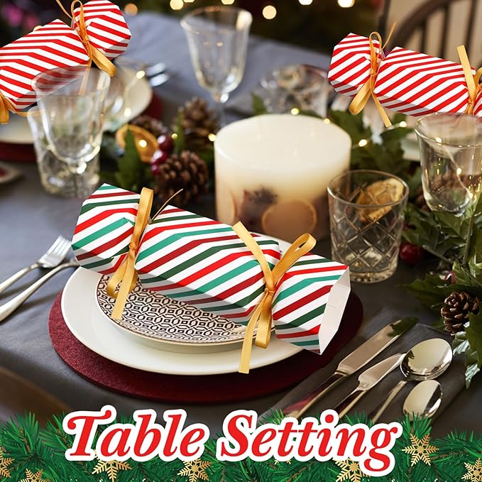 Xinnun 50 Packs Christmas Cracker Kit No Snap Xmas Party Table Favors Snowflake Reindeer DIY Christmas Party Cracker Candy Boxes for Holiday Dinner Decoration Gift (Stripe Style)