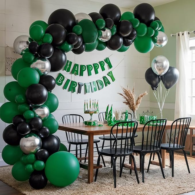 FEYG Green and Black balloon arch kit, 120Pcs Black Green Silver Balloon garland kit Green Silver foil Hunter green balloons for Boy Men Birthday Party 2024 graduation Spring Decorations