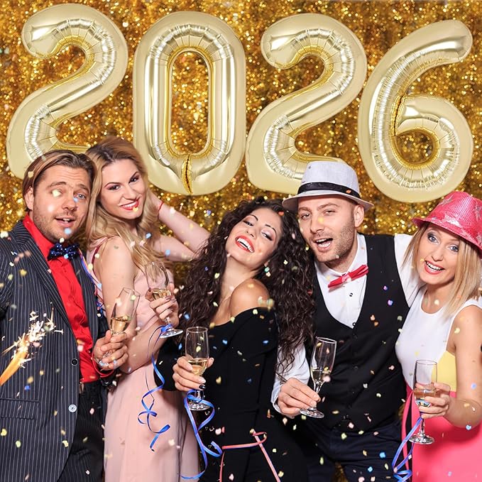 KALOR 42 Inch 2026 Light Gold Mylar Number Balloons, 2026 New Years Foil Balloon for 2026 Happy New Year Eve and Graduations Decorations Party Supplies