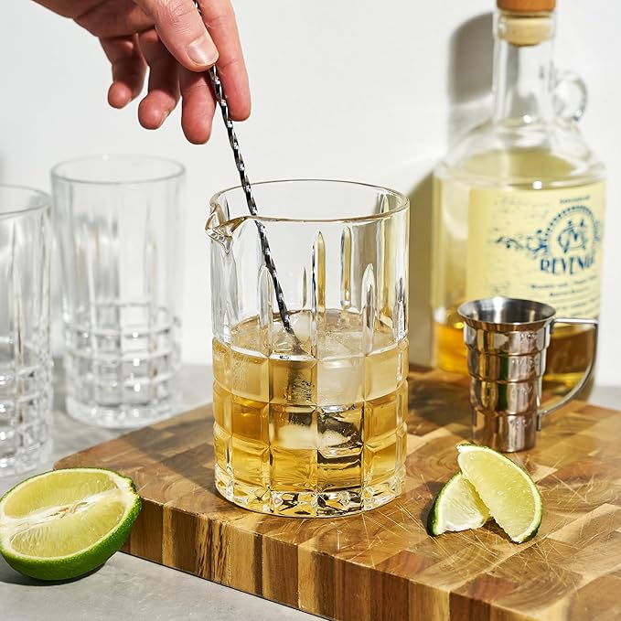 Viski Highland Mixing Glass - 18 Ounces, Crystal, Square-Cut Crystal Barware, Cocktail Accessories, Home Bar Supplies