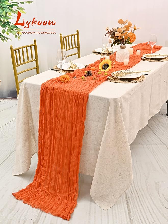 5 Packs Orange Cheesecloth Table Runner, 10Ft x 35" Orange Rustic Gauze Boho Wedding Table Runner Decoration, Wedding Table Decor Table Cloth for Wedding Party Bridal Shower Table