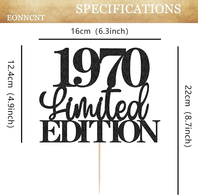 Limited EDITION 1970 Cake Topper - Black Glitter Happy 55th Birthday Party Cake Decoration Supplies, Cheer to 55 Years Cake Bunting Decor for 55th Birthday Party Photo Booth Props