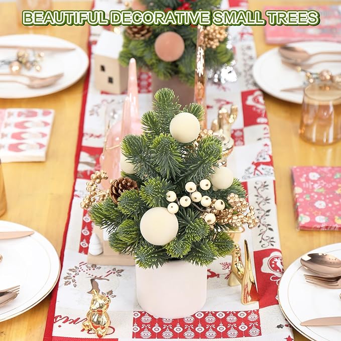 SY Super Bang Small Christmas Tree, 12Inch Artificial Beige Velvet Ball Berry Mini Tabletop Tree Christmas Decorations, for Home Party Thankgivings Xmas Indoor Decor.