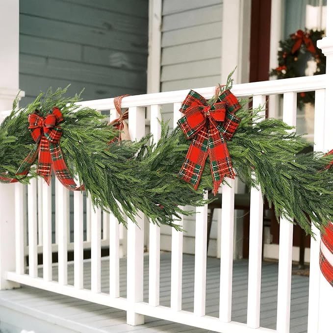 6FT Real Touch Norfolk Pine Garland - Artificial Christmas Garland Fake Green Faux Pine Needles Garland for Table Fireplace Mantle Holiday Home Indoor Outdoor Decor (2PCS)