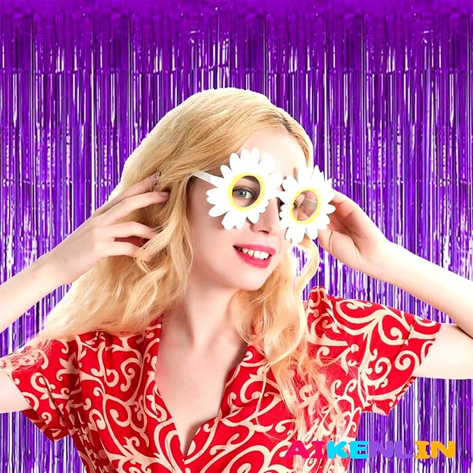 4 Pack Purple Foil Fringe Curtain Backdrop, 3.2Ft x 9.8Ft Metallic Tinsel Foil Fringe Streamers Curtains for Party, Photo Booth Props, Birthday, Wedding, Christmas Party Decoration Supplies