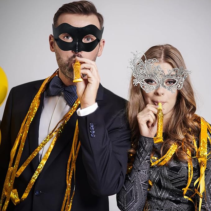 IncreDecor Couple Masquerade Lace Mask Set, Fit for Women and Men Venetian Halloween Masks, Specially for Costume, Mardi Gras