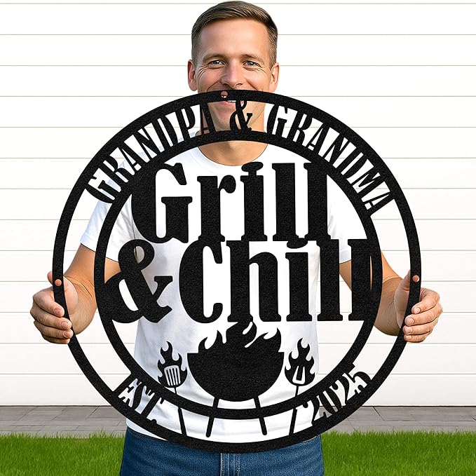 Custom BBQ Grill Metal Sign Personalized Name Wall Art for Outdoor Barbecue Patio Kitchen Backyard Decor Gift for Dad Husband Men Papa Grandpa Father Grilling Enthusiasts Family Lover Funny Gifts 51