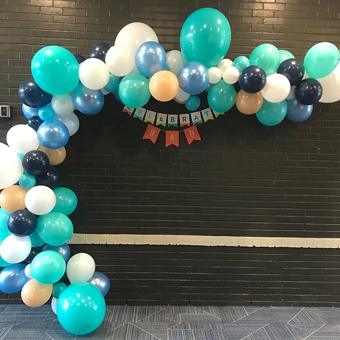 Teal Balloon Garland Arch Kit, Navy Blue Light Blue Teal White Turquoise Aqua Latex Balloons Garland Kit for Boys Girls Women Bridal Baby Shower Ocean Birthday Wedding Party Decorations Supplies