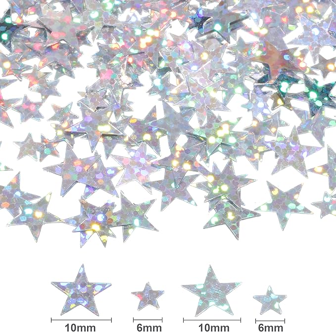 Hestya 60g Star Confetti Glitter Table Confetti Metallic Foil Stars for Christmas Party Wedding Festival Decorations(Glitter Silver,10mm and 6mm)