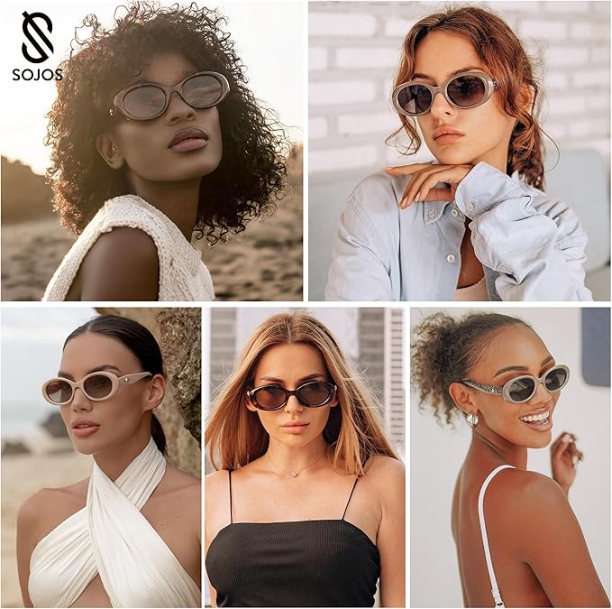 SOJOS Small Retro Oval Polarized Sunglasses for Women Men 90s Vintage UV400 Protection Tiny Sun Glasses SJ2286