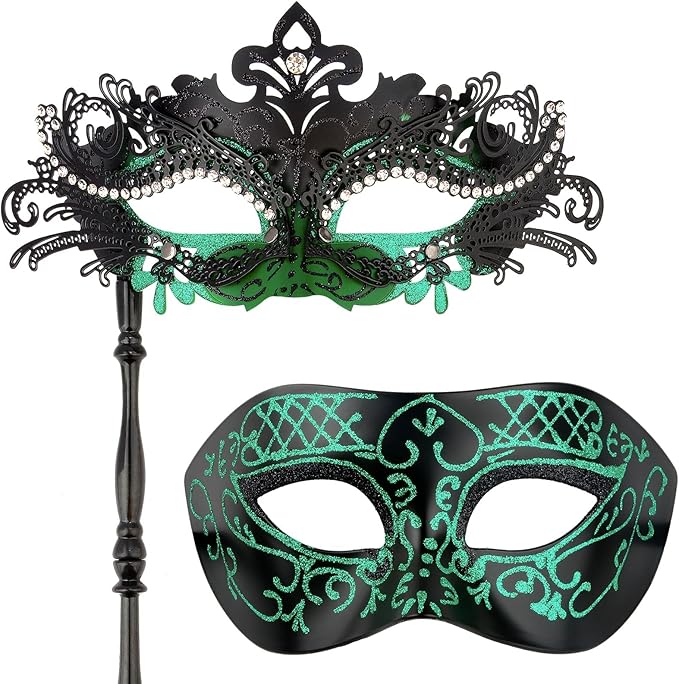Hoshin Masquerade Mask for Couple, Mardi Gras Deecorations Venetian Masks with Stick for Womens