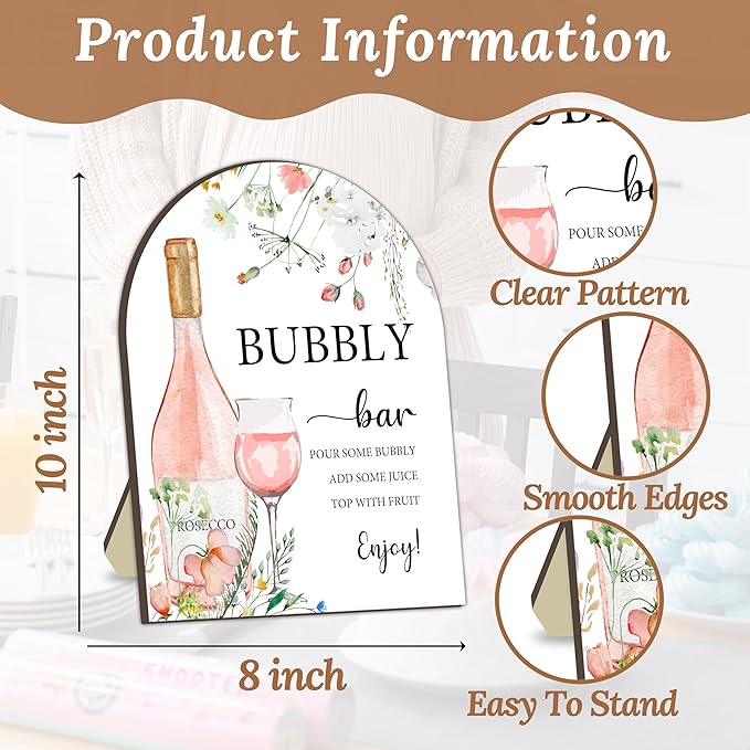 Watercolor Bubbly Bar Sign Sign, Mimosa & Prosecco Bar Sign for Party, Cocktail Signs for Bride Shower, Cocktail Recipe Card Signs, Cocktails Drink Recipe for Baby Shower Bridal Party Decor 8x10 Inch