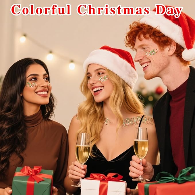 MEICOLY Red and Green Face Body Glitter for Christmas,Sparkle Christmas Hair Glitter Makeup,Stocking Stuffers for Kids Women,Chunky Face Glitter for Festival Party Rave Accessories