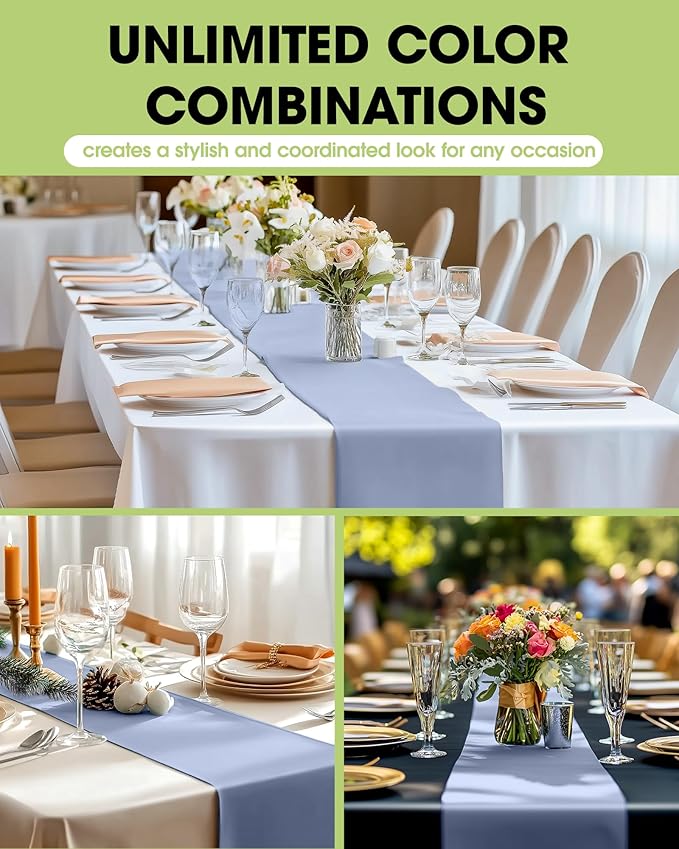 Pureegg Dusty Blue Plastic Table Runners - 30 Pack, 14'' x 108'', Water Resistant & Disposable Centerpiece Decorations for Table Cloth, Wedding, Birthday, Holiday, Baby Shower, Party, Home Decor