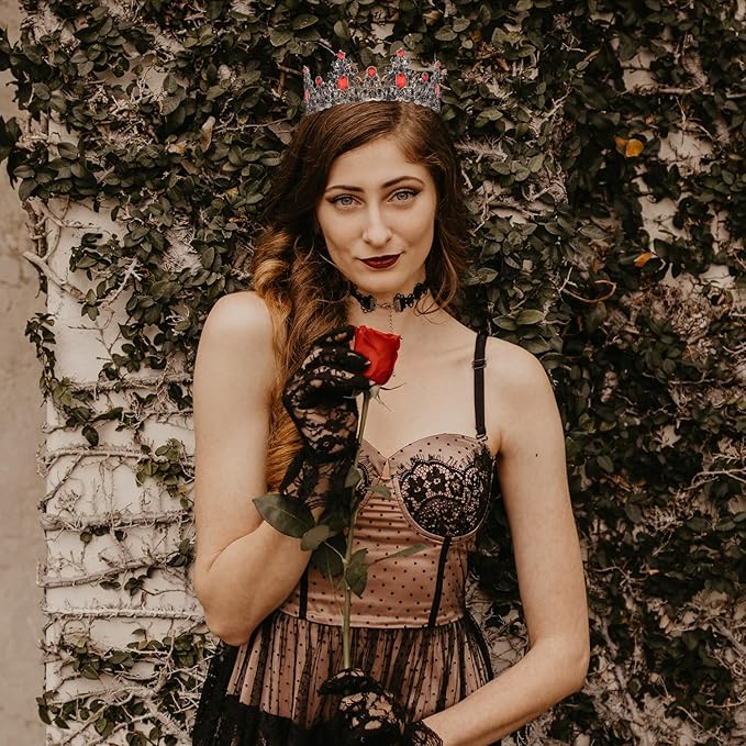 Didder Red and Black Gothic Vampire Queen Crown Birthday Tiara Medieval Renaissance Party Prom Queen Tiaras and Crowns for Women and Girls Halloween Costume Headpiece Hair Accessories