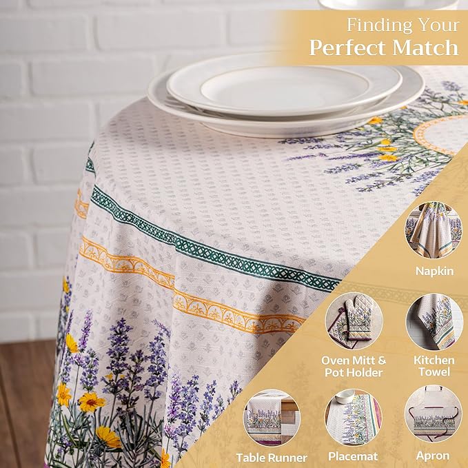 Maison d' Hermine Table Cloth Round Table 100% Cotton 69 Inches Tablecloth Reusable Decorative Everyday Use for Dining Room, Farmhouse, Home, Party, Festive & Wedding Spring Summer - Fanny Lavender