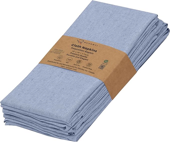 Ruvanti Cloth Napkins Set of 6, 18x18 Reusable Napkins Cloth Washable, Soft & Durable Table Napkin, Poly Cotton Fabric Dinner Napkins for Parties, Christmas, Thanksgiving, Weddings - Midnight Blue