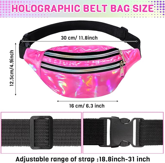 Handepo 19 Pcs 80s Costume Accessories Holographic Fanny Pack Leg Warmers Lace Headband Earrings Gloves Necklace Bracelet