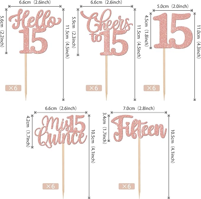 30PCS Happy 15th Birthday Cupcake Toppers Glitter Fifteen Mis Quince Hello 15 Cupcake Picks Cheers to 15 Birthday Decorations for 15th Birthday Anniversary Party Cake Decoration Supplies Rose Gold