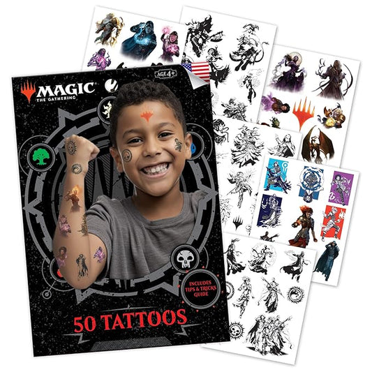 Savvi - 50 Magic the Gathering Temporary Tattoos: Skin-Safe Ink, Great for Birthday Parties, Gifts for Boys and Girls Ages 4-12+, Made in the USA [6 sheets, 50 count]