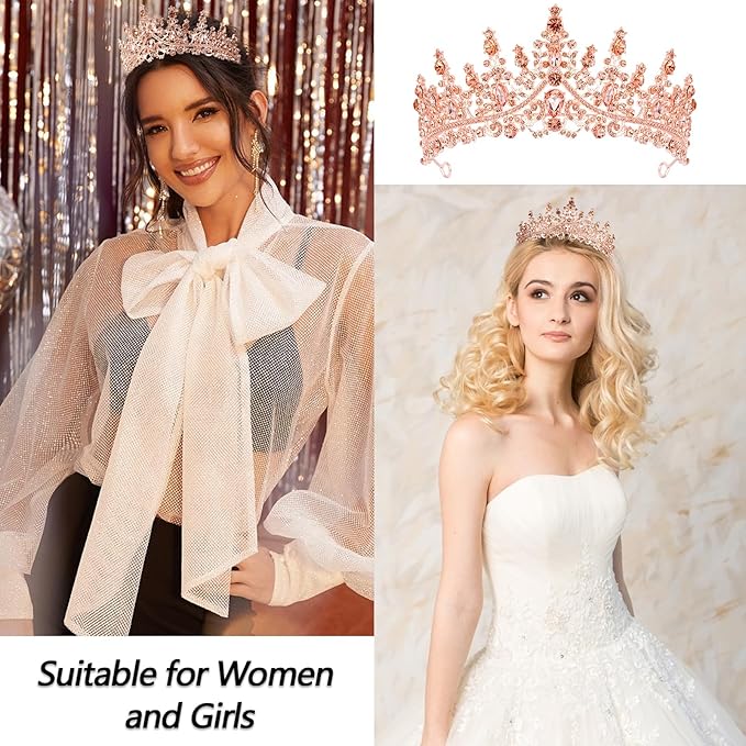 VELSCRUN Birthday Queen Tiara Crowns for Women Girls Rose Gold Crystal Birthday Queen Headband Sash Elegant Princess Crown Happy Birth Party Decorations Mom Sisters Birth Gift Hair Accessories