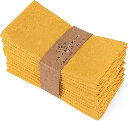 Cloth Napkins Gold Set of 12 Cotton Linen 18x18 Inch - Soft Durable Washable - Ideal for Farmhouse Party Wedding Spring Summer Easter - Perfect Everyday Use Table Linen (Gold/Yellow)