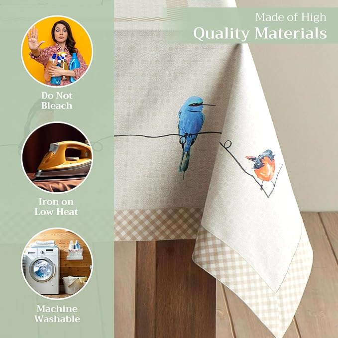 Maison d' Hermine Table Cloth Square Table 100% Cotton 54 x 54 Inches Tablecloth Reusable Decorative for Dining Room, Farmhouse, Home, Party, Festive & Wedding Spring Summer - Birdies On Wire