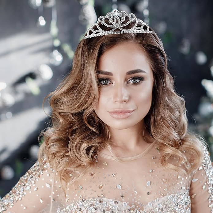 2Pcs Rhinestone Crowns:Silver Crystal Tiaras for Women Girls Princess Queen Wedding Bride Birthday Elegant Headpiece Party Prom Hair Accessories