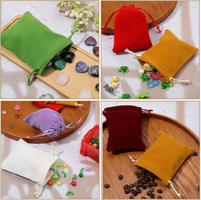 Teaaha 16PCS Dice Bag 3 X 4 Inch Small Velvet Drawstring Dice Velour Christmas Halloween Storage Bags Wedding Gift Pouch for Wrapping Jewelry, Resin Runes(8 Colors)