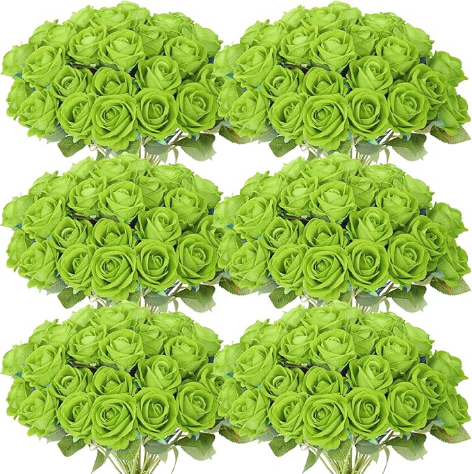 52 PCS Green Artificial Roses Bulk, Fake Artificial Flowers Bridal Bouquet Silk Faux Rose with Stems for Wedding Flowers Decoration, Valentine's Day, Bridal Bouquet, Anniversary, Home Decor (52PCS)