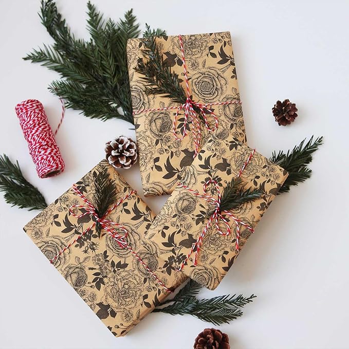 YXTII Wrapping Paper Large Roll, Flower Gift Wrap Paper with Cut Lines for Wedding, Valentines, Christmas, Bridal Shower, Baby Shower, 17 In x 49 Feet