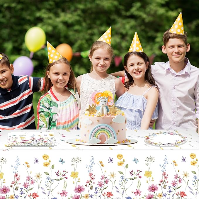 41Pcs Wildflower Party Decorations Spring Floral Birthday Tableware Wildflower Floral Paper Plates Napkins Tablecloth丨Spring Summer Picnic Birthday Wedding Mothers Day Tea Party Decorations,Serve 20